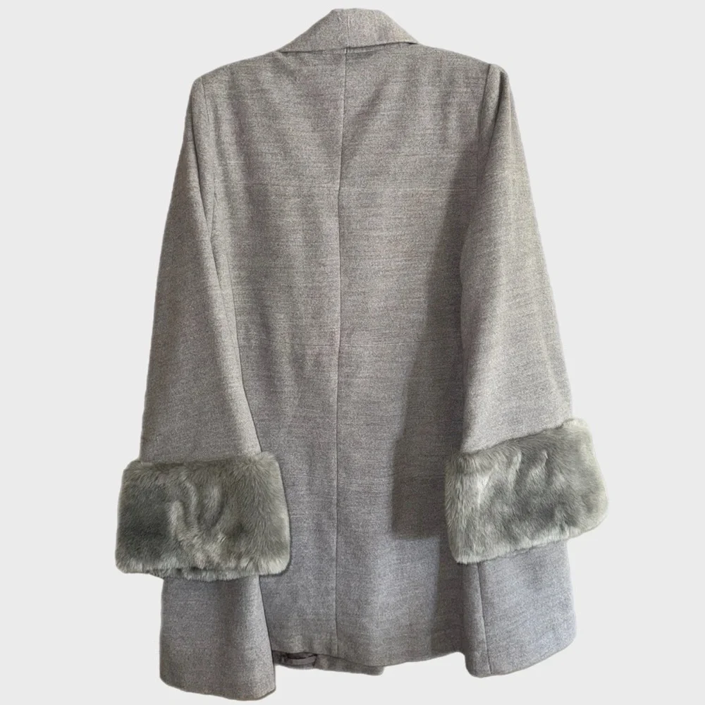 Jessica Light Gray Plush-Cuff Shawl Collar Robe Jacket - Picture 2 of 4